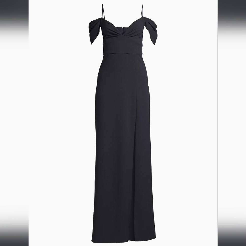 NWT! Sachin & Babi, Brittany Stretch Crepe Cold-Shoulder Gown, Navy -MSRP $285 - Picture 3 of 16